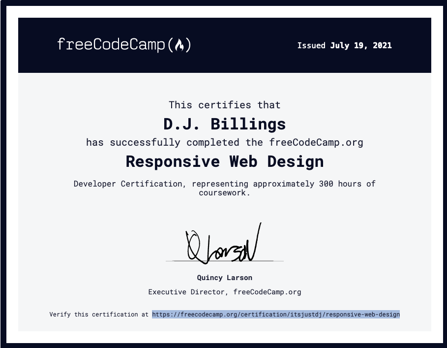 Free code camp certificate