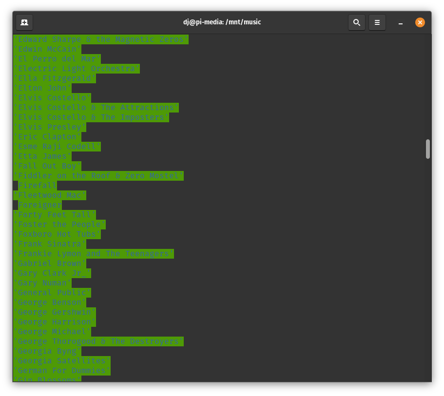 Terminal window showing list of directories