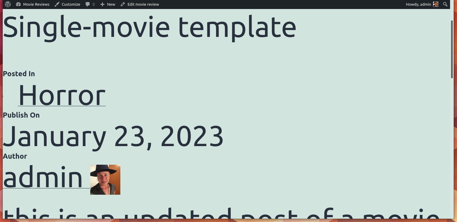 screenshot of single movie template page