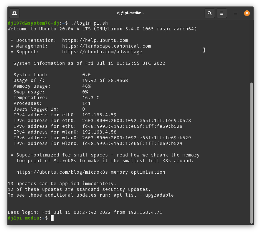 screenshot of pi login terminal window